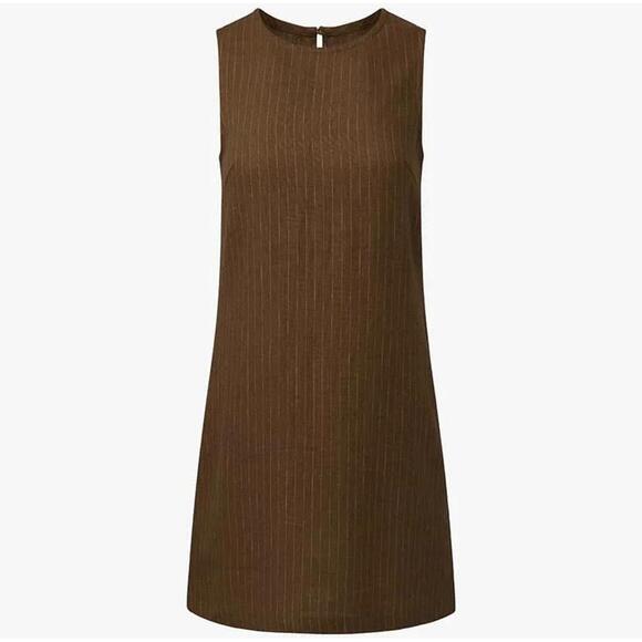 WeWoreWhat Stripe Linen Blend A-Line Muscle Mini Dress Brown NWT XS - Picture 5 of 7